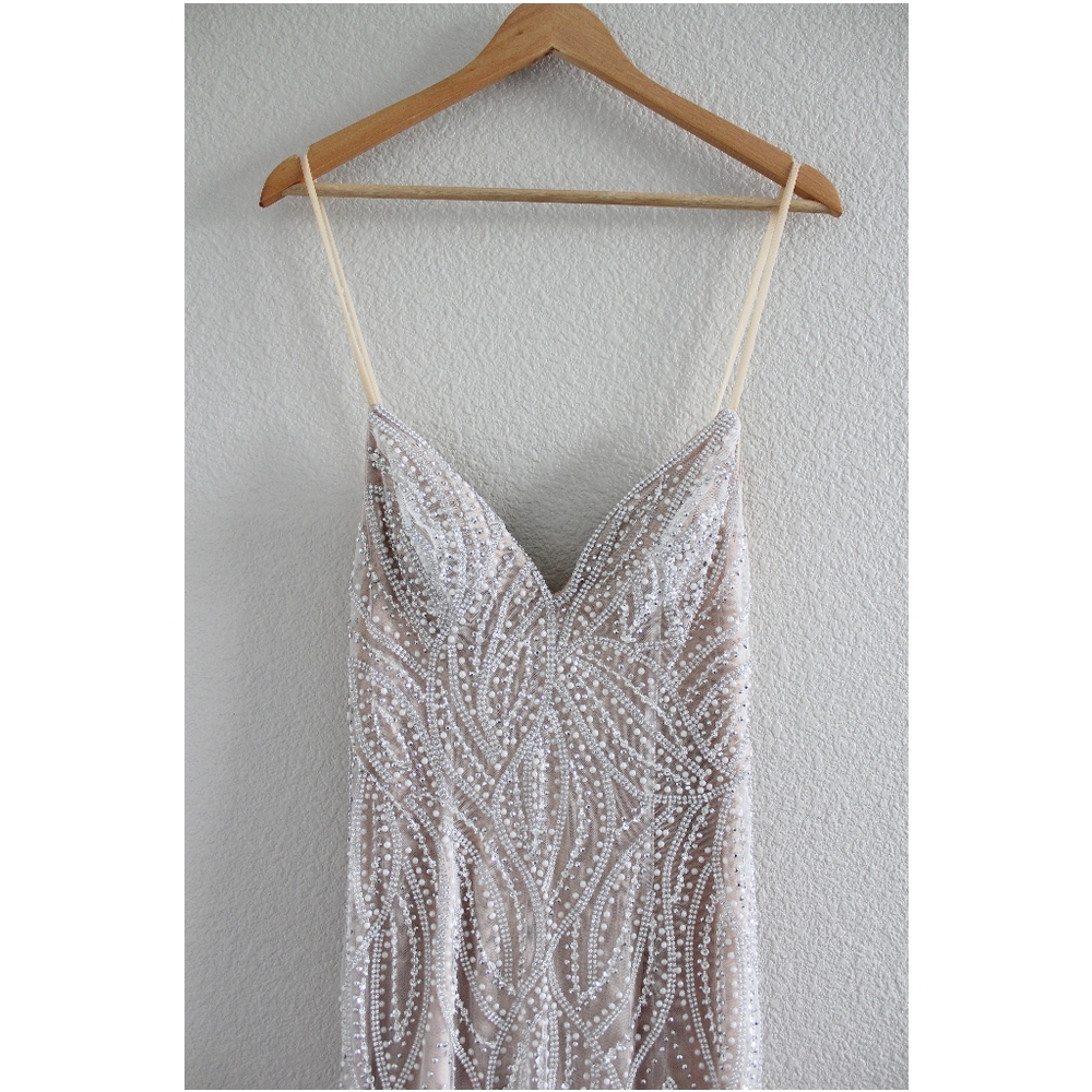 Luxe of a Lifetime Beige Beaded Mermaid Maxi Dress - Picture 5 of 13